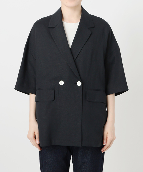 SLOBE IENA（スローブイエナ）の「《WEB限定/追加》リネンレーヨンハーフスリーブジャケット（その他アウター・レディース・ブラック/カーキ・36/38）」の11枚目の写真