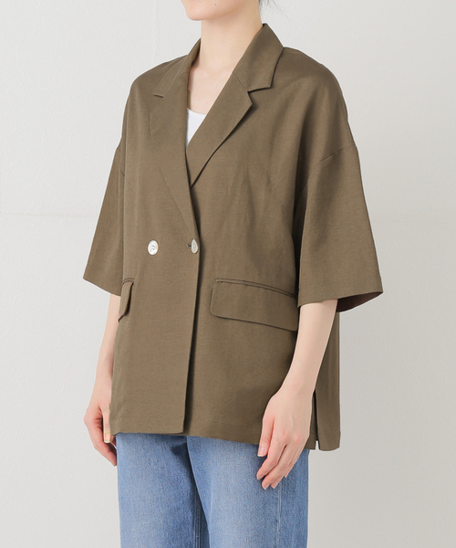 SLOBE IENA（スローブイエナ）の「《WEB限定/追加》リネンレーヨンハーフスリーブジャケット（その他アウター・レディース・ブラック/カーキ・36/38）」の13枚目の写真