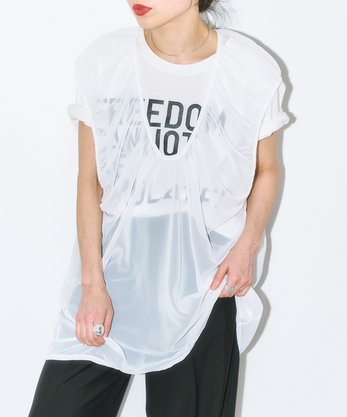 CITYSHOP（シティーショップ）の「GATHERED CHIFFON TANK：ブラウス（シャツ/ブラウス・レディース・ホワイト/ブラック・FREE）」の2枚目の写真