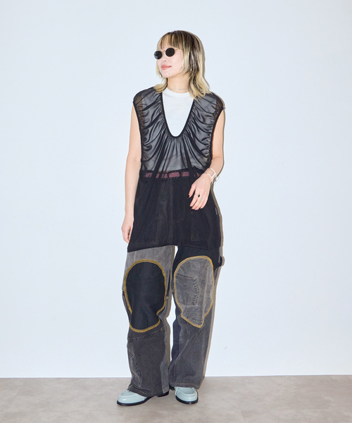 CITYSHOP（シティーショップ）の「GATHERED CHIFFON TANK：ブラウス（シャツ/ブラウス・レディース・ホワイト/ブラック・FREE）」の4枚目の写真