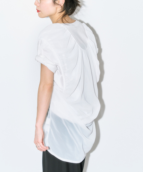 CITYSHOP（シティーショップ）の「GATHERED CHIFFON TANK：ブラウス（シャツ/ブラウス・レディース・ホワイト/ブラック・FREE）」の6枚目の写真