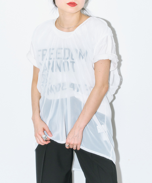 CITYSHOP（シティーショップ）の「GATHERED CHIFFON TANK：ブラウス（シャツ/ブラウス・レディース・ホワイト/ブラック・FREE）」の7枚目の写真