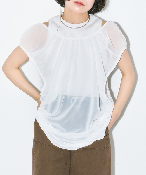 CITYSHOP（シティーショップ）の「GATHERED CHIFFON TANK：ブラウス（シャツ/ブラウス・レディース・ホワイト/ブラック・FREE）」の8枚目の写真