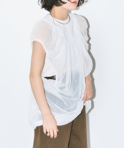 CITYSHOP（シティーショップ）の「GATHERED CHIFFON TANK：ブラウス（シャツ/ブラウス・レディース・ホワイト/ブラック・FREE）」の9枚目の写真