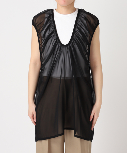 CITYSHOP（シティーショップ）の「GATHERED CHIFFON TANK：ブラウス（シャツ/ブラウス・レディース・ホワイト/ブラック・FREE）」の13枚目の写真