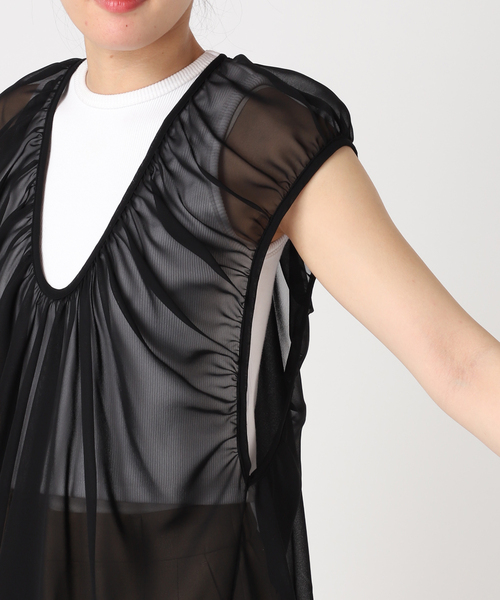 CITYSHOP（シティーショップ）の「GATHERED CHIFFON TANK：ブラウス（シャツ/ブラウス・レディース・ホワイト/ブラック・FREE）」の17枚目の写真