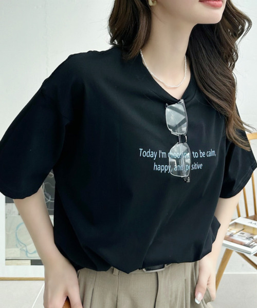 Ada.（エイダ）の「レタリングデザイン 半袖プリントＴシャツ（Tシャツ/カットソー・レディース・ピンク/ホワイト/グレー/ブラック・FREE）」の20枚目の写真