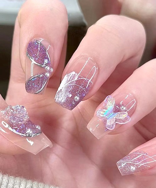 セール】ネイルチップ ショート 蝶々 ブライダル つけ爪 ネイルアート
