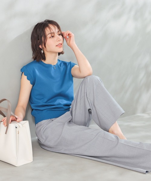GLACIER lusso(グラシアルッソ)の「【美冷・接触冷感・抗菌防臭・イージーケア・ウォッシャブル】サイド釦ストレートパンツ(スラックス・レディース・杢グレー/ブラウン系1/ブラック・S/M/LL/L)」の13枚目の写真