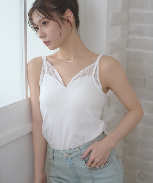 Ambre Neige(アンブルネージュ)の「lace design with cups camisole / レースデザインカップツキキャミソール(キャミソール・レディース・オフホワイト/ブラック・FREE)」の14枚目の写真