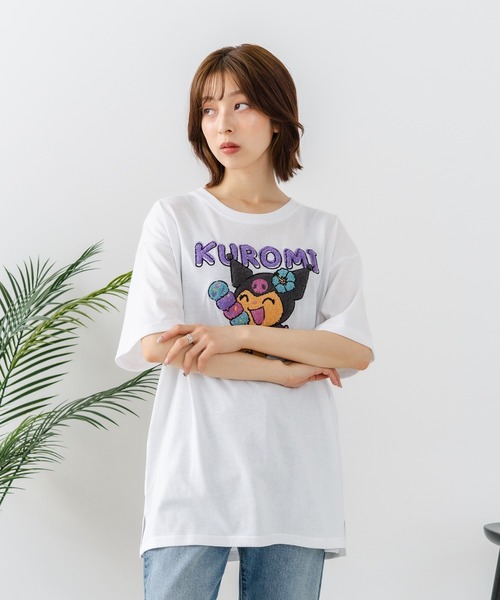 sanrio(サンリオ)の「【sanrio/サンリオ】【ゆったりルーズシルエット】日焼けキャラクター サガラ刺繍Tシャツ ハローキティ クロミ ポチャッコ y2k 平成レトロ(Tシャツ/カットソー・レディース・ライトグレー/サックスブルー/オフホワイト/スミクロ・MEDIUM/LARGE)」の20枚目の写真