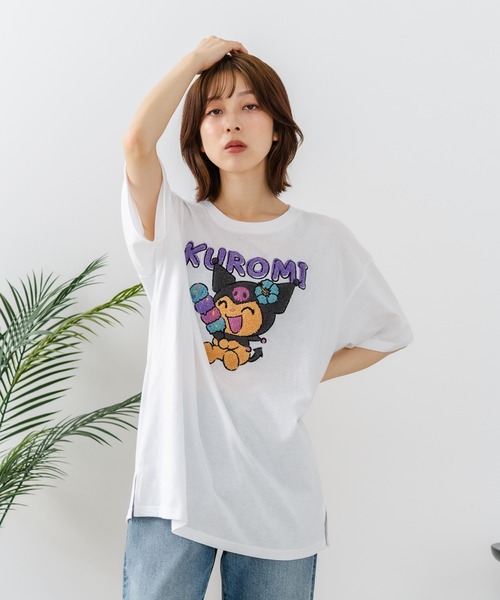 sanrio(サンリオ)の「【sanrio/サンリオ】【ゆったりルーズシルエット】日焼けキャラクター サガラ刺繍Tシャツ ハローキティ クロミ ポチャッコ y2k 平成レトロ(Tシャツ/カットソー・レディース・ライトグレー/サックスブルー/オフホワイト/スミクロ・MEDIUM/LARGE)」の21枚目の写真