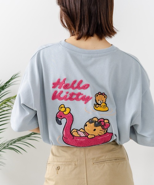 sanrio(サンリオ)の「【sanrio/サンリオ】【ゆったりルーズシルエット】日焼けキャラクター サガラ刺繍Tシャツ ハローキティ クロミ ポチャッコ y2k 平成レトロ(Tシャツ/カットソー・レディース・ライトグレー/サックスブルー/オフホワイト/スミクロ・MEDIUM/LARGE)」の8枚目の写真