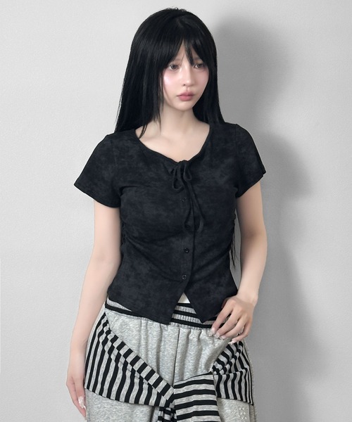 FOLLOWIN(フォロウィン)の「ウォッシュドリボンギャザートップス(Tシャツ/カットソー・レディース・グレー/ホワイト/ブラック・FREE)」の18枚目の写真