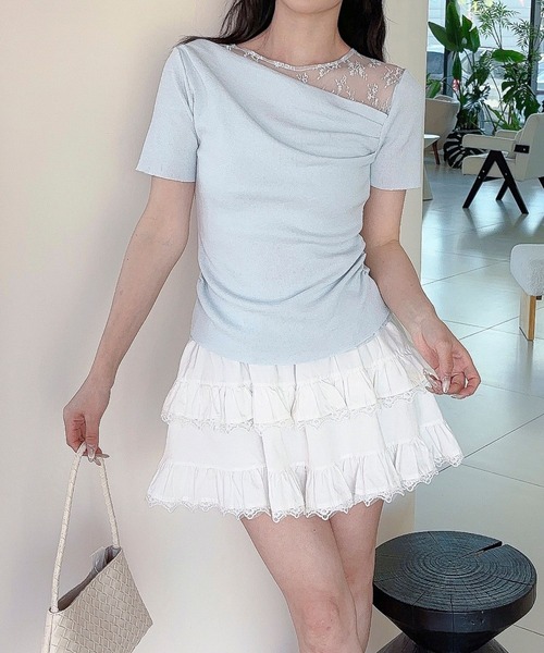 Jasmine Grandiflorum(ジャスミングランディフローラム)の「【Jasmine】レース切り替えアシメトリーデザインTシャツ(Tシャツ/カットソー・レディース・アイボリー/ブルー/ブラック・FREE)」の18枚目の写真