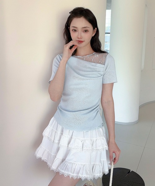 Jasmine Grandiflorum(ジャスミングランディフローラム)の「【Jasmine】レース切り替えアシメトリーデザインTシャツ(Tシャツ/カットソー・レディース・アイボリー/ブルー/ブラック・FREE)」の20枚目の写真