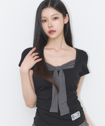 ILLIGO（イリゴ）の「レイヤードリボンタイTシャツブラック（Tシャツ/カットソー）」