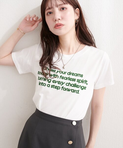 natural couture（ナチュラルクチュール）の「フロッキーロゴpt普通Ｔ（Tシャツ/カットソー・レディース・ネイビー/ブルー/オフホワイト・FREE）」の5枚目の写真