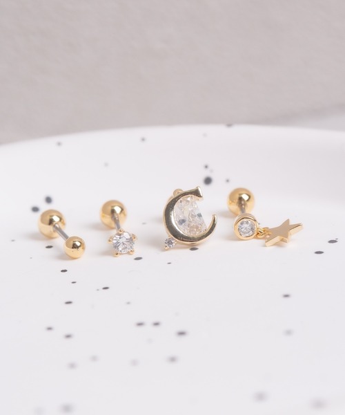 tone(トーン)の「【Peony/ピオニー】ムーン&ドロップスター ピアスセット【アレルギー対応】(ピアス(両耳用)・レディース・ゴールド・FREE)」の1枚目の写真