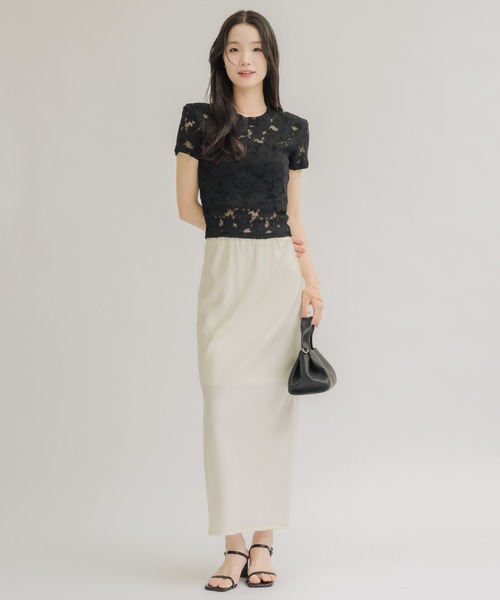 NEUNA(ヌナ)の「【綿入りで肌触り◎】ショルダーパット付きレーストップス(Tシャツ/カットソー・レディース・ブラック/クリーム・FREE)」の10枚目の写真