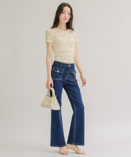 NEUNA(ヌナ)の「【綿入りで肌触り◎】ショルダーパット付きレーストップス(Tシャツ/カットソー・レディース・ブラック/クリーム・FREE)」の18枚目の写真