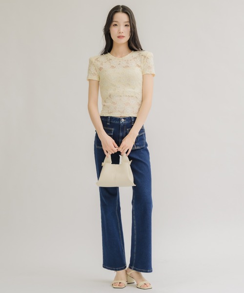 NEUNA(ヌナ)の「【綿入りで肌触り◎】ショルダーパット付きレーストップス(Tシャツ/カットソー・レディース・ブラック/クリーム・FREE)」の15枚目の写真