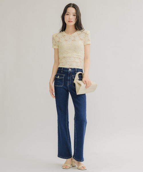 NEUNA(ヌナ)の「【綿入りで肌触り◎】ショルダーパット付きレーストップス(Tシャツ/カットソー・レディース・ブラック/クリーム・FREE)」の16枚目の写真