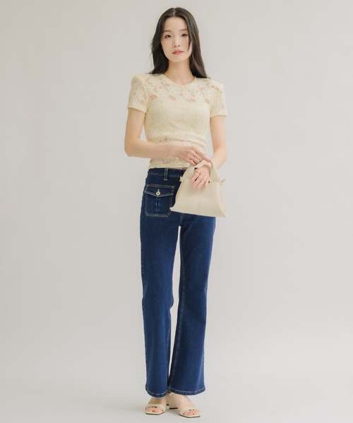 NEUNA(ヌナ)の「【綿入りで肌触り◎】ショルダーパット付きレーストップス(Tシャツ/カットソー・レディース・ブラック/クリーム・FREE)」の17枚目の写真