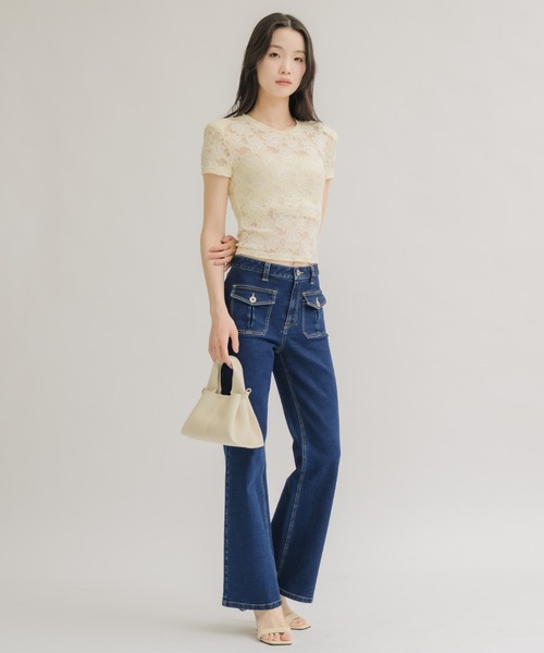 NEUNA(ヌナ)の「【綿入りで肌触り◎】ショルダーパット付きレーストップス(Tシャツ/カットソー・レディース・ブラック/クリーム・FREE)」の19枚目の写真