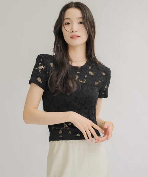 NEUNA(ヌナ)の「【綿入りで肌触り◎】ショルダーパット付きレーストップス(Tシャツ/カットソー・レディース・ブラック/クリーム・FREE)」の21枚目の写真