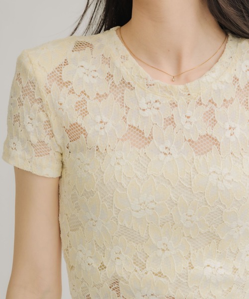 NEUNA(ヌナ)の「【綿入りで肌触り◎】ショルダーパット付きレーストップス(Tシャツ/カットソー・レディース・ブラック/クリーム・FREE)」の6枚目の写真