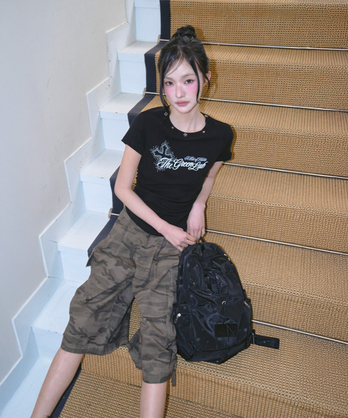 THE GREEN LAB（ザグリーンラボ）の「スタッズグラフィックシャーリング半袖Tシャツ[ブラック]（Tシャツ/カットソー・レディース・その他・FREE）」の7枚目の写真