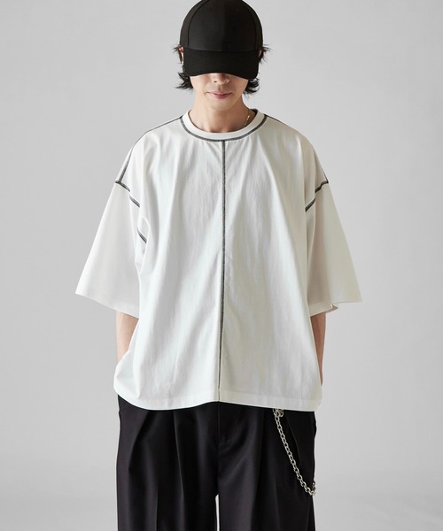Lui's（ルイス）の「【Neucon】COLOR PATTERN STITCH BIG TEE / 配色ステッチビッグTシャツ（Tシャツ/カットソー・メンズ・ブラック/ホワイト/ネイビー・1/2）」の20枚目の写真