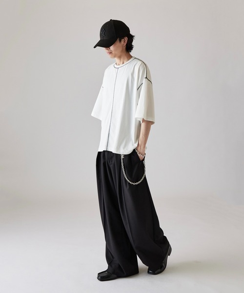 Lui's（ルイス）の「【Neucon】COLOR PATTERN STITCH BIG TEE / 配色ステッチビッグTシャツ（Tシャツ/カットソー・メンズ・ブラック/ホワイト/ネイビー・1/2）」の9枚目の写真