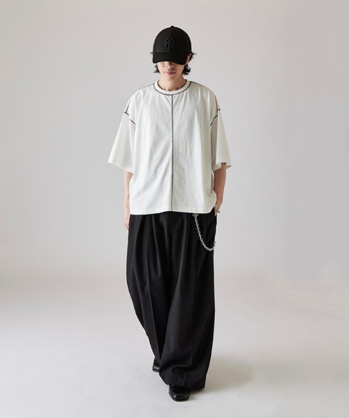 Lui's（ルイス）の「【Neucon】COLOR PATTERN STITCH BIG TEE / 配色ステッチビッグTシャツ（Tシャツ/カットソー・メンズ・ブラック/ホワイト/ネイビー・1/2）」の8枚目の写真
