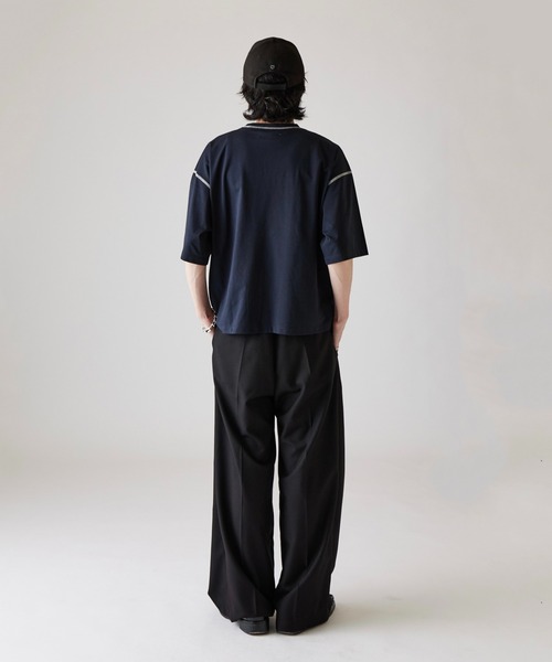 Lui's（ルイス）の「【Neucon】COLOR PATTERN STITCH BIG TEE / 配色ステッチビッグTシャツ（Tシャツ/カットソー・メンズ・ブラック/ホワイト/ネイビー・1/2）」の4枚目の写真