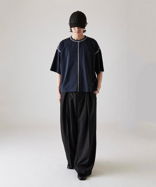 Lui's（ルイス）の「【Neucon】COLOR PATTERN STITCH BIG TEE / 配色ステッチビッグTシャツ（Tシャツ/カットソー・メンズ・ブラック/ホワイト/ネイビー・1/2）」の15枚目の写真