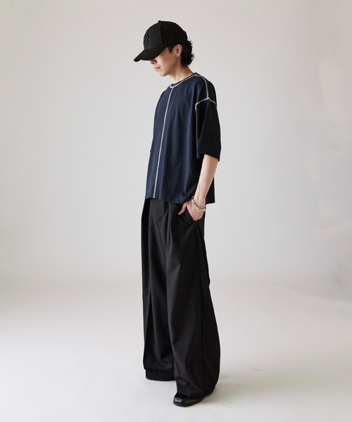 Lui's（ルイス）の「【Neucon】COLOR PATTERN STITCH BIG TEE / 配色ステッチビッグTシャツ（Tシャツ/カットソー・メンズ・ブラック/ホワイト/ネイビー・1/2）」の16枚目の写真