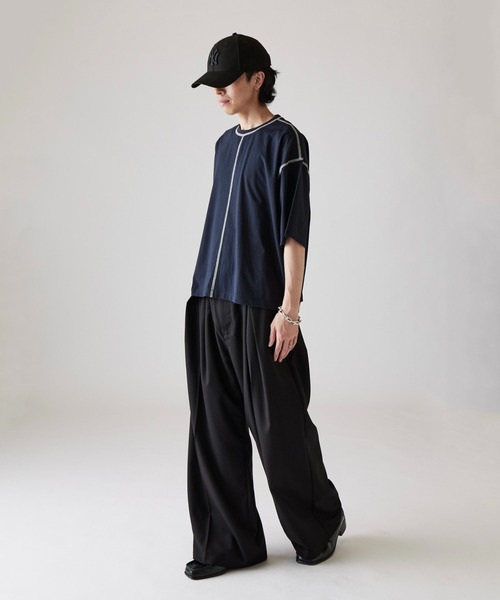 Lui's（ルイス）の「【Neucon】COLOR PATTERN STITCH BIG TEE / 配色ステッチビッグTシャツ（Tシャツ/カットソー・メンズ・ブラック/ホワイト/ネイビー・1/2）」の17枚目の写真