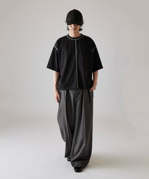 Lui's（ルイス）の「【Neucon】COLOR PATTERN STITCH BIG TEE / 配色ステッチビッグTシャツ（Tシャツ/カットソー・メンズ・ブラック/ホワイト/ネイビー・1/2）」の11枚目の写真