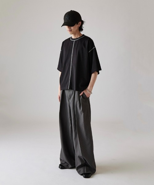 Lui's（ルイス）の「【Neucon】COLOR PATTERN STITCH BIG TEE / 配色ステッチビッグTシャツ（Tシャツ/カットソー・メンズ・ブラック/ホワイト/ネイビー・1/2）」の12枚目の写真