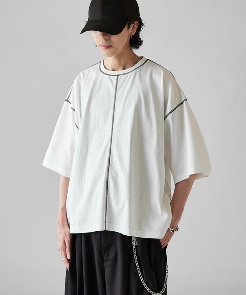 Lui's（ルイス）の「【Neucon】COLOR PATTERN STITCH BIG TEE / 配色ステッチビッグTシャツ（Tシャツ/カットソー・メンズ・ブラック/ホワイト/ネイビー・1/2）」の21枚目の写真