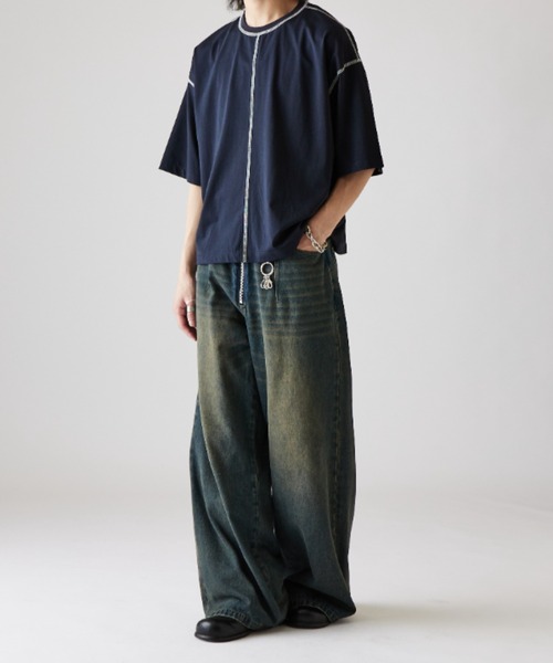 Lui's（ルイス）の「【Neucon】COLOR PATTERN STITCH BIG TEE / 配色ステッチビッグTシャツ（Tシャツ/カットソー・メンズ・ブラック/ホワイト/ネイビー・1/2）」の19枚目の写真