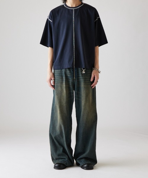 Lui's（ルイス）の「【Neucon】COLOR PATTERN STITCH BIG TEE / 配色ステッチビッグTシャツ（Tシャツ/カットソー・メンズ・ブラック/ホワイト/ネイビー・1/2）」の18枚目の写真