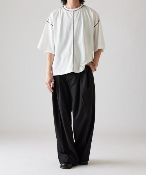 Lui's（ルイス）の「【Neucon】COLOR PATTERN STITCH BIG TEE / 配色ステッチビッグTシャツ（Tシャツ/カットソー・メンズ・ブラック/ホワイト/ネイビー・1/2）」の10枚目の写真