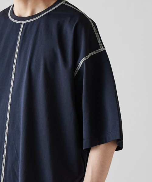 Lui's（ルイス）の「【Neucon】COLOR PATTERN STITCH BIG TEE / 配色ステッチビッグTシャツ（Tシャツ/カットソー・メンズ・ブラック/ホワイト/ネイビー・1/2）」の6枚目の写真