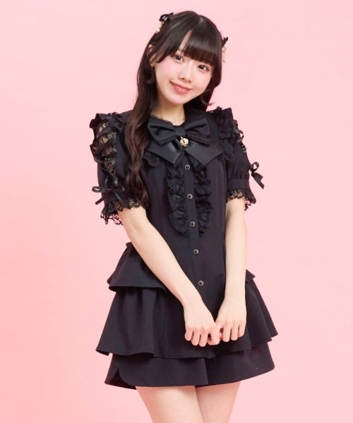 Secret Honey(シークレットハニー)の「ロングポイントカラーショルダー半袖セットアップ(セットアップ・レディース・ピンク/ブラック系その他/ブラック・MEDIUM)」の13枚目の写真