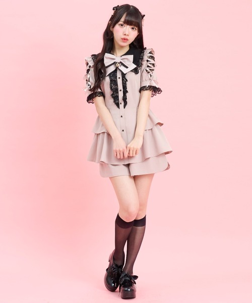 ロングポイントカラーショルダー半袖セットアップ（セットアップ