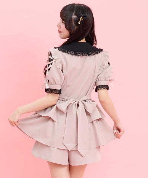 Secret Honey(シークレットハニー)の「ロングポイントカラーショルダー半袖セットアップ(セットアップ・レディース・ピンク/ブラック系その他/ブラック・MEDIUM)」の9枚目の写真