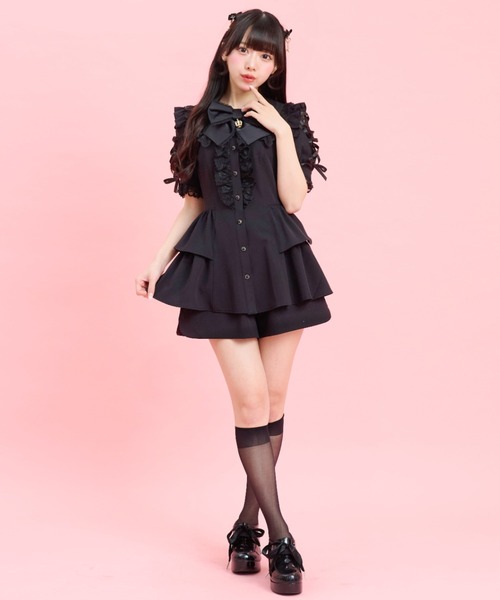 Secret Honey(シークレットハニー)の「ロングポイントカラーショルダー半袖セットアップ(セットアップ・レディース・ピンク/ブラック系その他/ブラック・MEDIUM)」の12枚目の写真